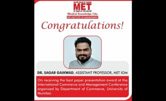 MET Academician Awarded for Best Paper Presentation